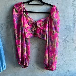 For Love & Lemons Trisha Crop Top Pink Floral Size Small